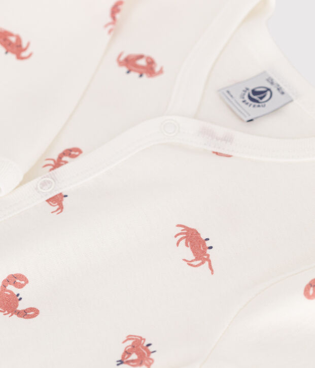 Katoenen babypyjama met krabjesprint wit/multicouleur