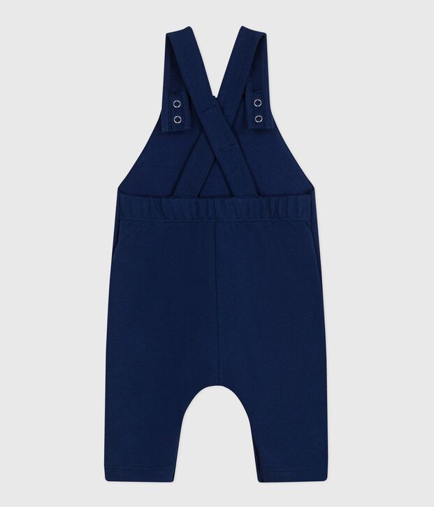 Salopette b&eacute;b&eacute; en coton jambes longues, unie bleu fonc&eacute;