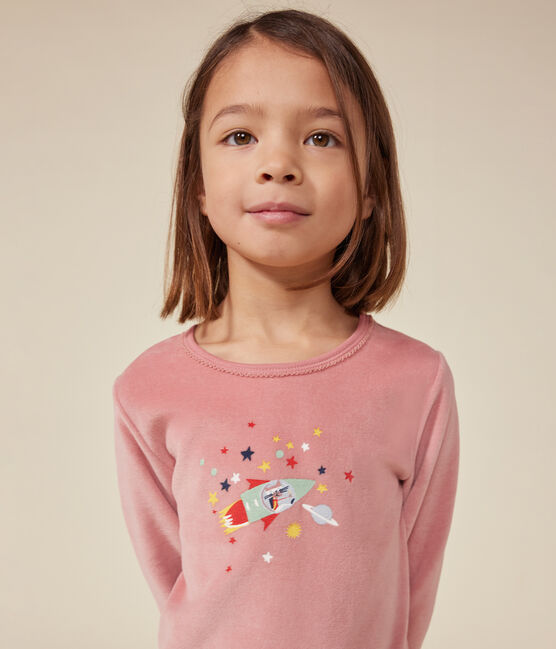 Effen kinderpyjama van velours roze ROSEWOOD