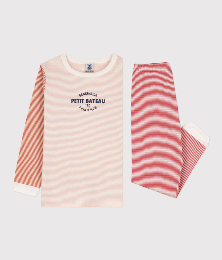 Pyjama milleraies tricolore en coton enfant rose SALINE/blanc MULTICO