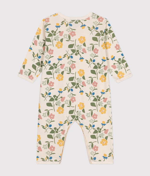 Katoenen babypyjama zonder voetjes met bloemenprint ecru/multicouleur