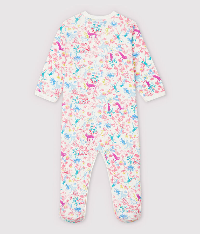Katoenen jungle babypyjama voor babymeisjes wit MARSHMALLOW/wit MULTICO