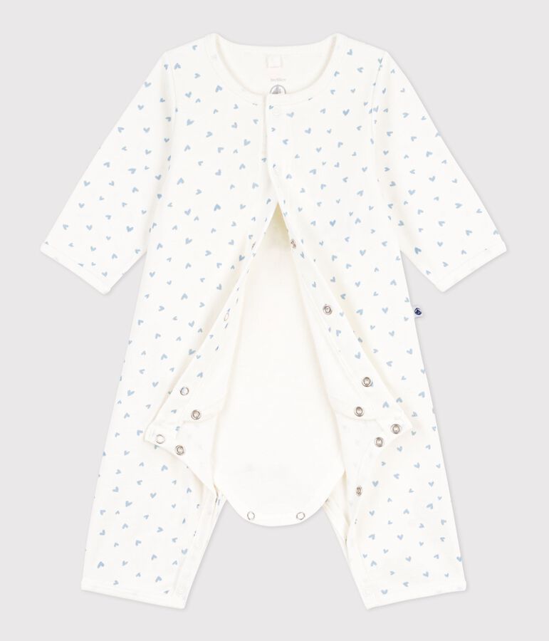 Bodyjama b&eacute;b&eacute; sans pieds en coton imprim&eacute; petit c&oelig;urs bleu MARSHMALLOW/ FLO