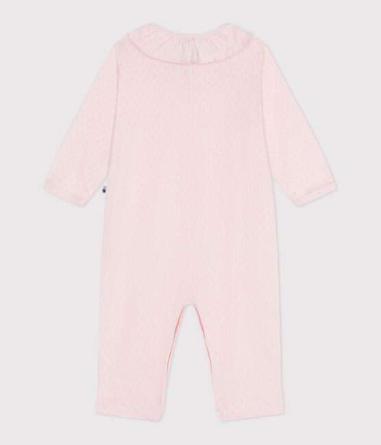 Katoenen babypyjama zonder voetjes met claudinekraagje roze FLEUR