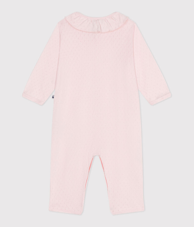 Katoenen babypyjama zonder voetjes met claudinekraagje roze