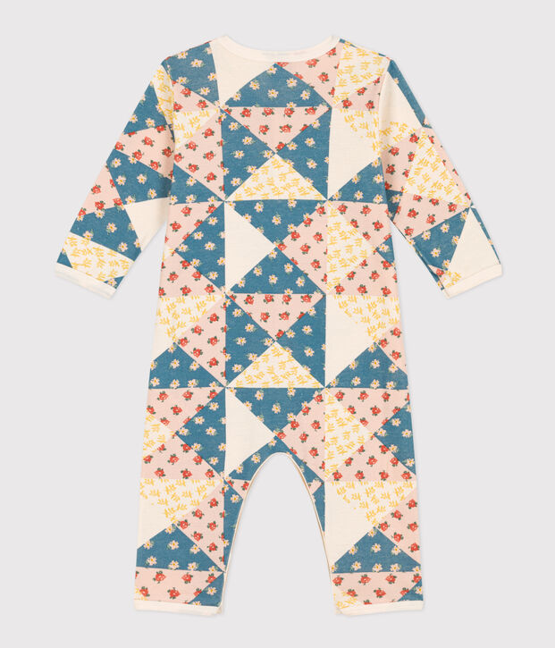 Katoenen babypyjama met patchwork zonder voetjes ecru/multicouleur