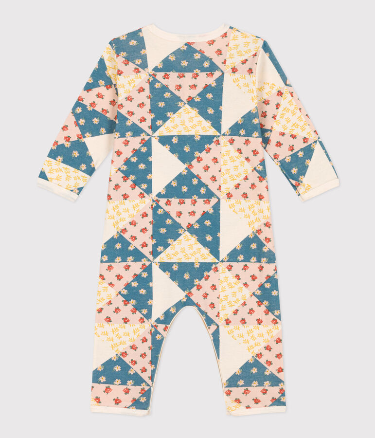 Pyjama b&eacute;b&eacute; sans pieds patchwork en coton &eacute;cru/multicouleur