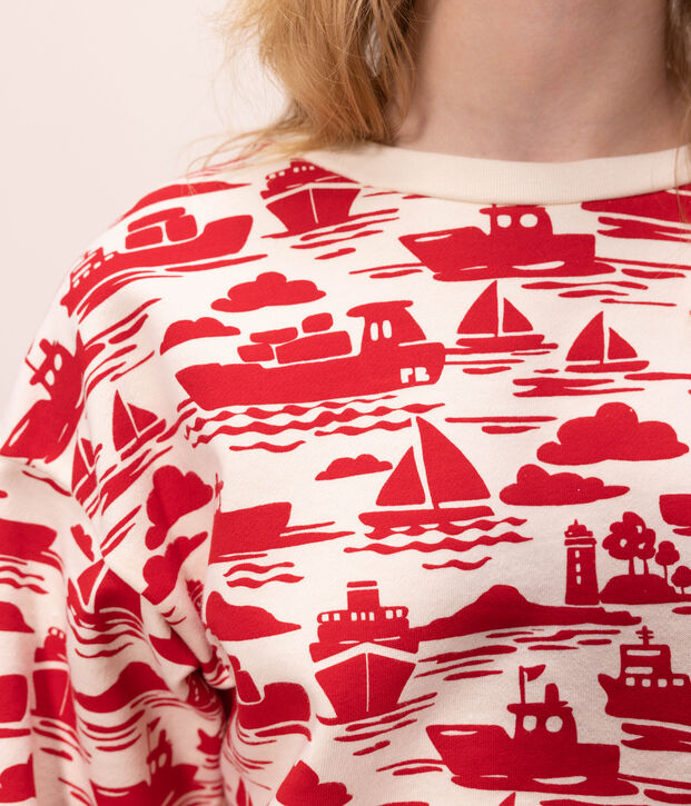 Katoenen sweatshirt voor dames ecru/rood