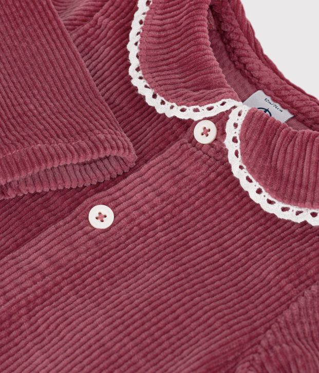 Blouse b&eacute;b&eacute; en velours manches longues unie rose