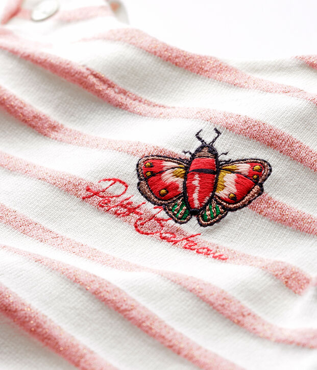 Gestreepte jurk met korte mouwen voor baby meisje wit/roze