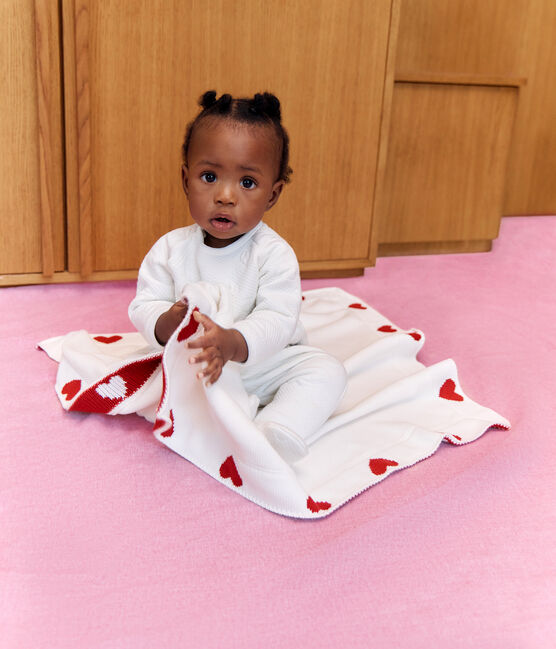 Couverture en coton naissance blanc MARSHMALLOW/rouge TERKUIT