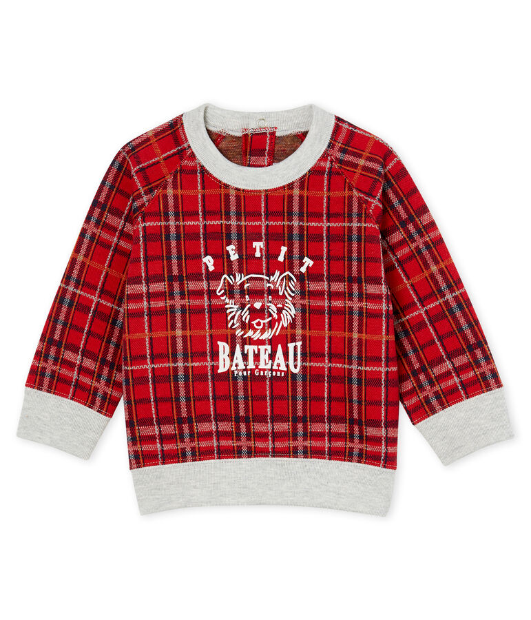 Sweatshirt babyjongen van ruitjesmesh rood/multicouleur