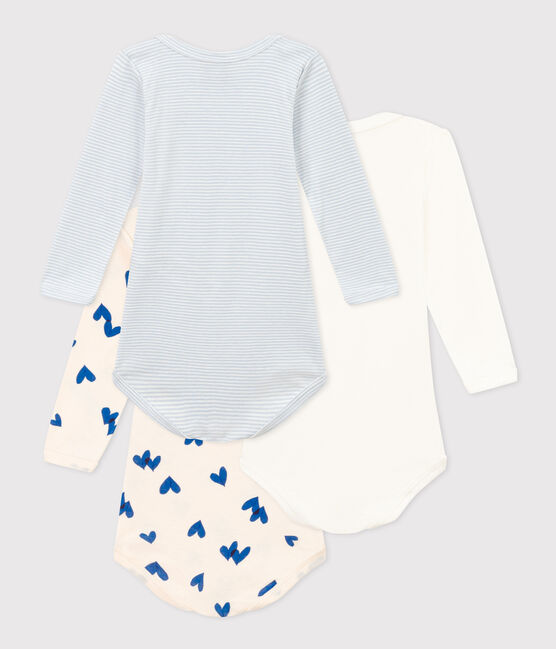 Lot de 3 bodies manches longues cœurs bleus bébé en coton variante 1