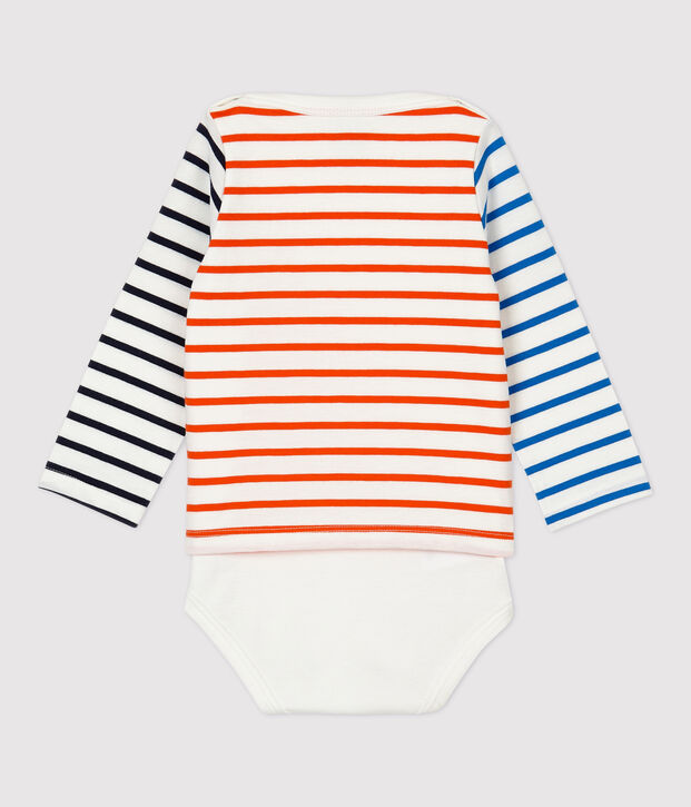 Marini&egrave;re romper van katoen baby. wit/oranje