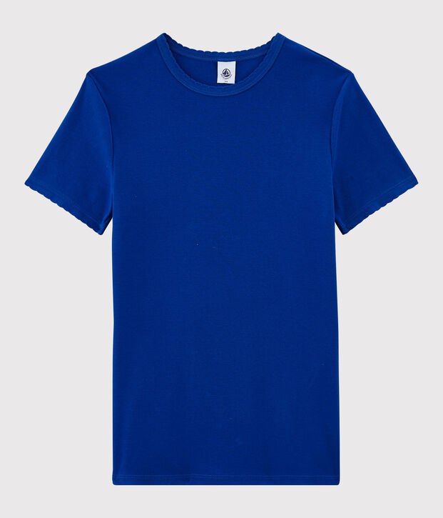 T-shirt col rond iconique en coton Femme bleu