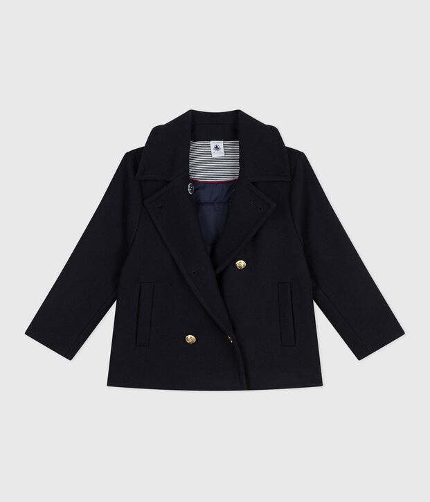 Caban enfant en draps de laine uni bleu marine