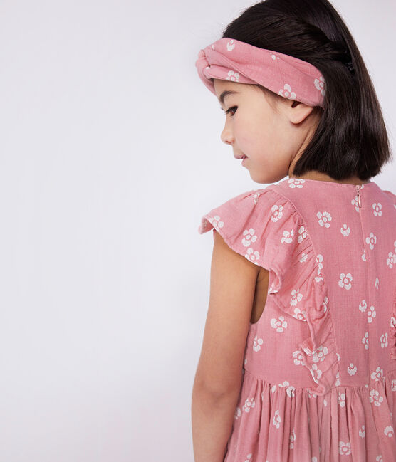 Mouwloze katoenen kinderjurk met bloemenprint roze CHARME/wit MARSHMALLOW