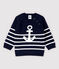 Tricot trui van katoen/linnen voor babyjongens blauw SMOKING/wit MARSHMALLOW