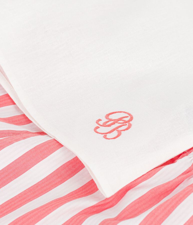 Ensemble b&eacute;b&eacute; 2 pi&egrave;ces en coton/lin, haut col marin rose/blanc