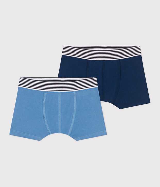 Lot de 2 boxers enfant en coton et &eacute;lasthanne unis multicouleur