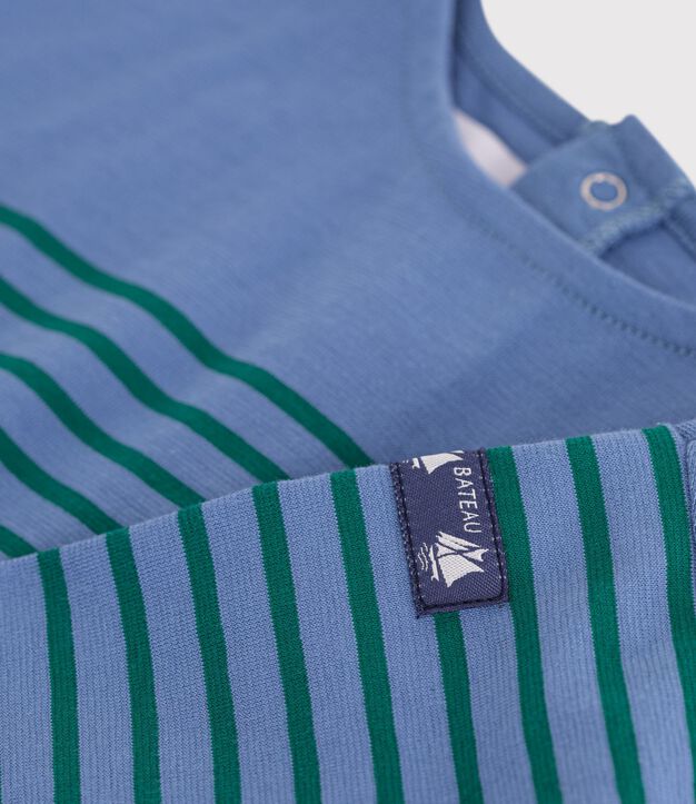 Tee-shirt b&eacute;b&eacute; en coton manches longues &agrave; rayures bleu/vert