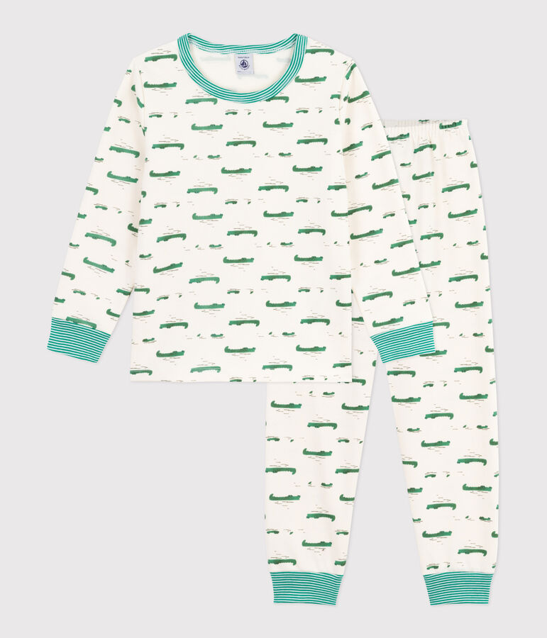 Pyjama enfant en molleton imprim&eacute; crocodiles &eacute;cru/multicouleur