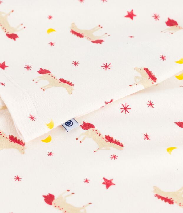 Pyjama enfant en coton imprim&eacute; chevaux &eacute;cru/multicouleur