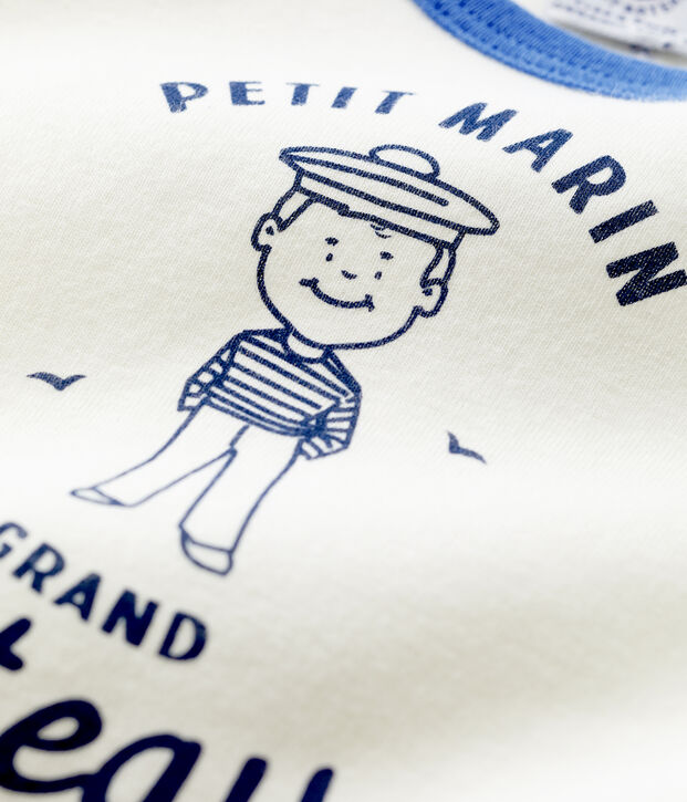 T-shirt met korte mouwen van katoen met marinemotief voor baby's wit
