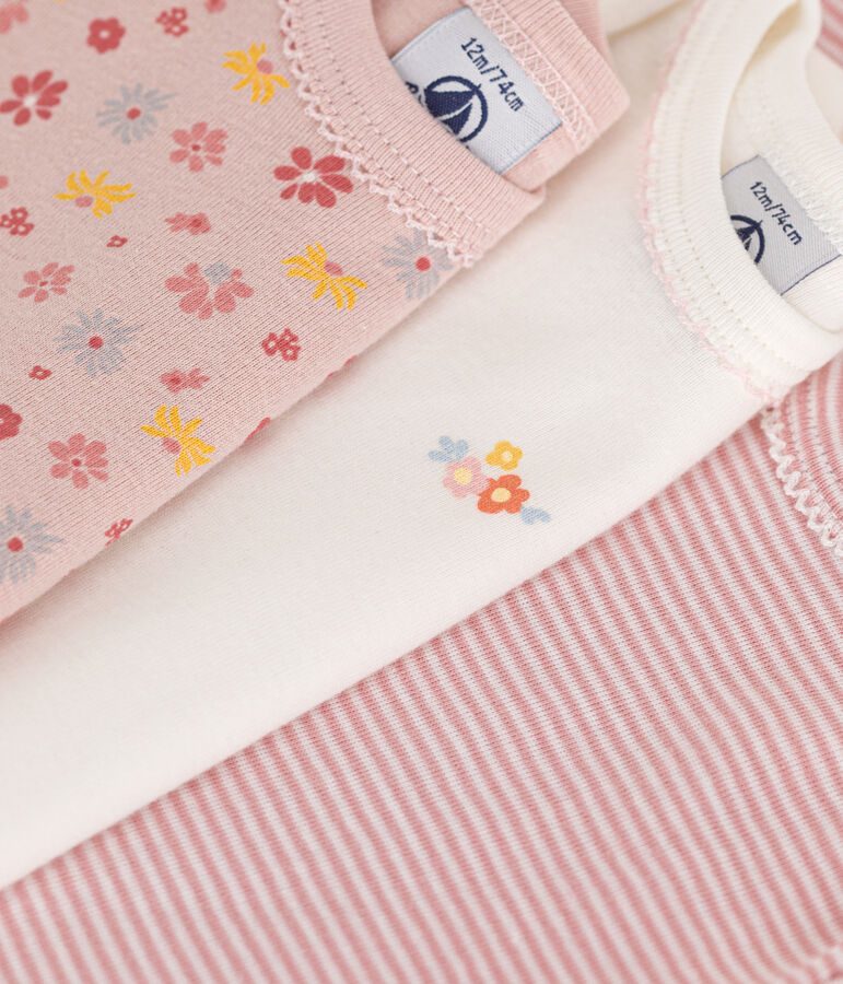 Lot de 3 bodies manches courtes fleurs en coton b&eacute;b&eacute; multicouleur