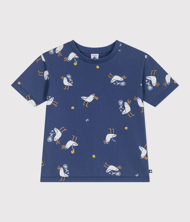 Katoenen T-shirt met korte mouwen en meeuwtjesprint voor kinderen blauw/multicouleur
