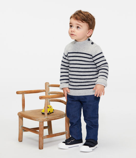 Trui van kasjmier babyjongen grijs BELUGA/blauw SMOKING