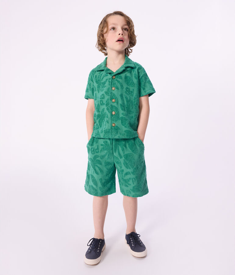 Chemise enfant en coton &agrave; manches courtes vert