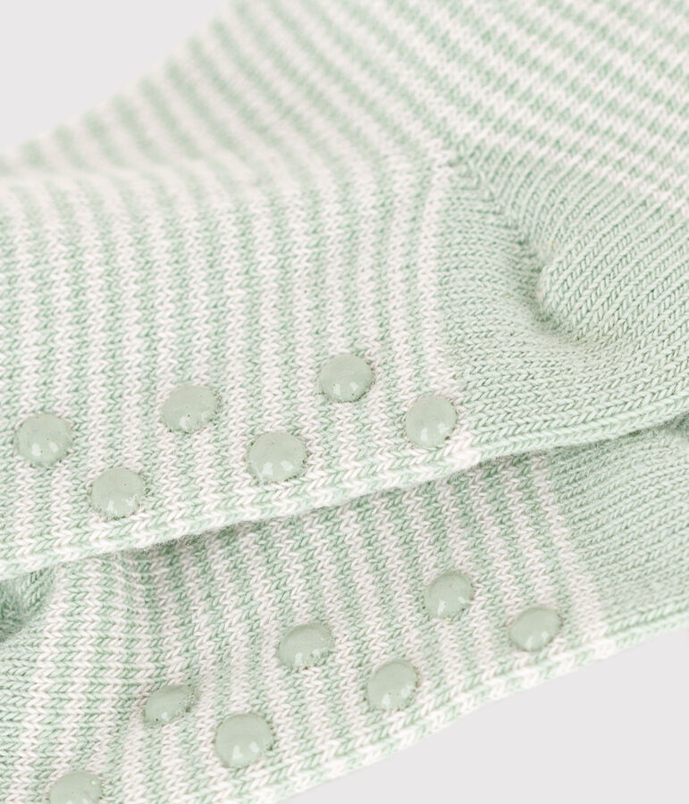 Chaussettes b&eacute;b&eacute; &agrave; rayures en coton antid&eacute;rapantes vert/blanc