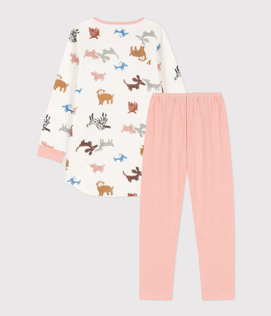 Nachthemd met hondenprint in molton voor meisjes wit MARSHMALLOW/wit MULTICO