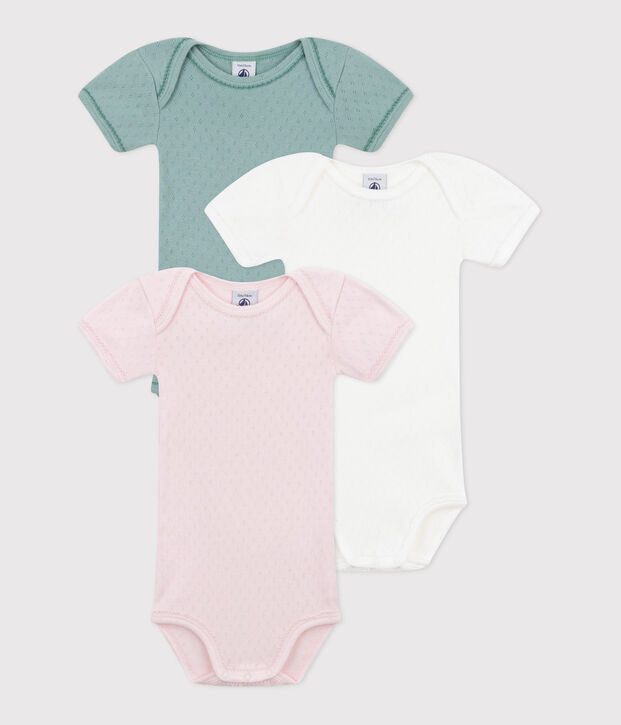 Lot de 3 bodies manches courtes en coton uni b&eacute;b&eacute; multicouleur
