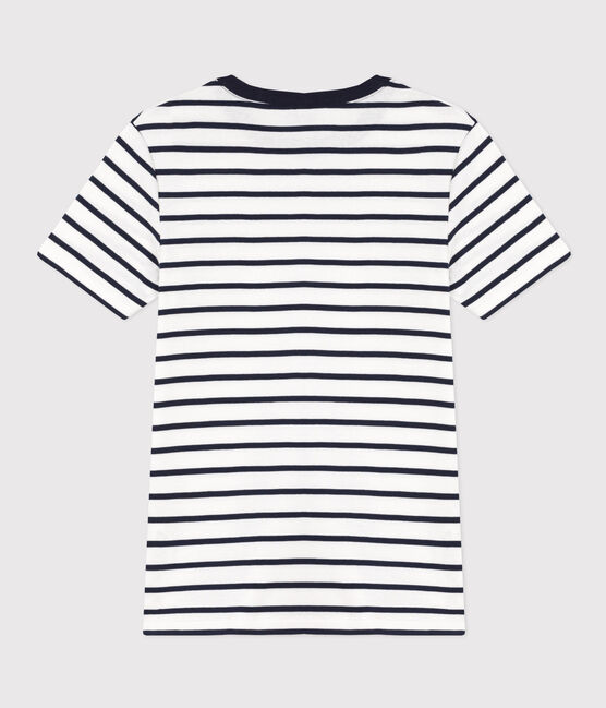 Tee-shirt L'ICONIQUE col rond en coton Femme blanc MARSHMALLOW/bleu SMOKING