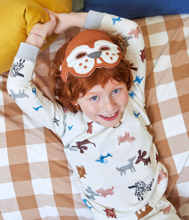 Pyjama d&eacute;guisement avec un masque chien en molleton enfant blanc/multicouleur