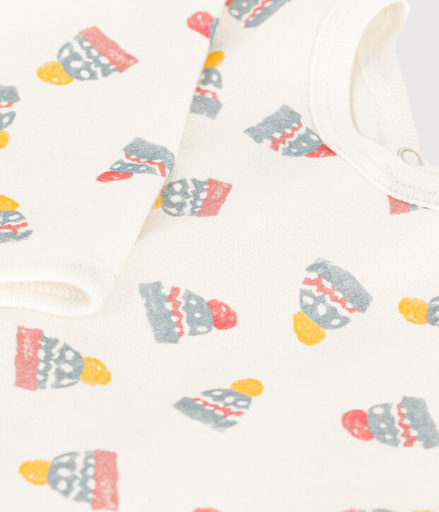Pyjama b&eacute;b&eacute; bonnets en molleton blanc/multicouleur