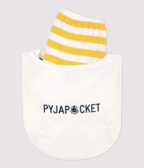 Pyjacourt motif panthère petit garçon en coton blanc MARSHMALLOW/jaune OCRE