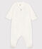 Witte babypyjama van biologisch katoenfluweel met rits wit MARSHMALLOW