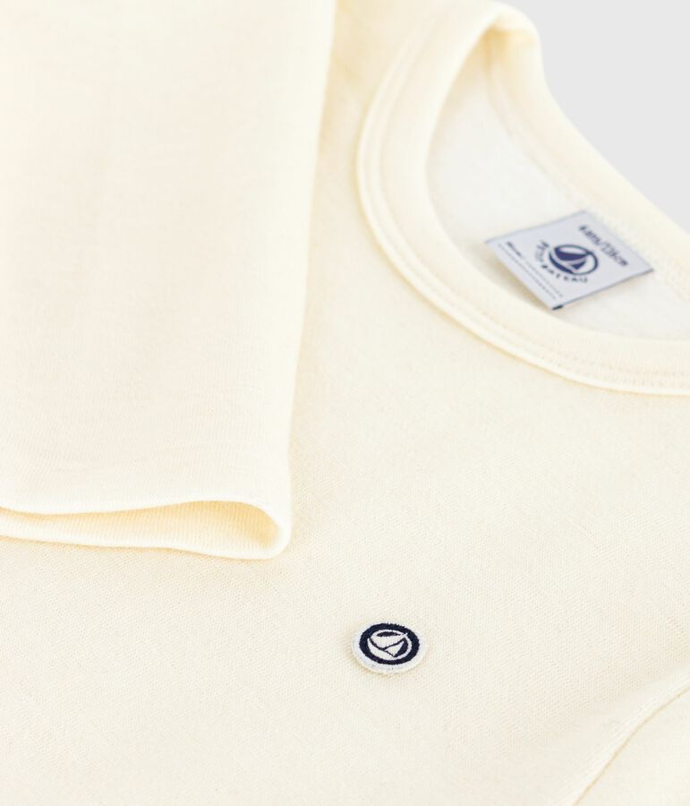 Effen T-shirt met lange mouwen van wol en katoen voor kinderen beige