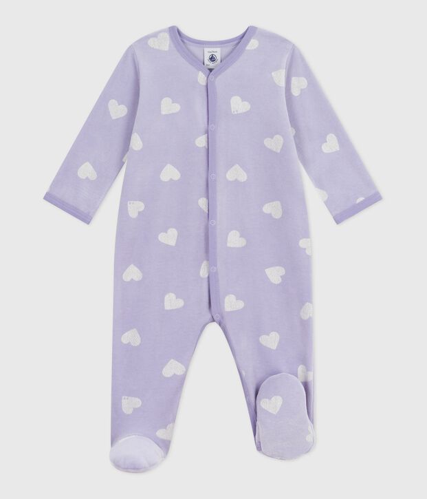 Fluwelen babypyjama met hartjesprint purper/wit