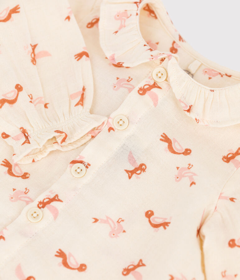 Blouse b&eacute;b&eacute; imprim&eacute;e oiseaux en gaze de coton &eacute;cru/multicouleur