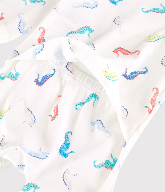 Katoenen zeepaardjes babypyjama zonder drukknopen voor baby's wit MARSHMALLOW/wit MULTICO