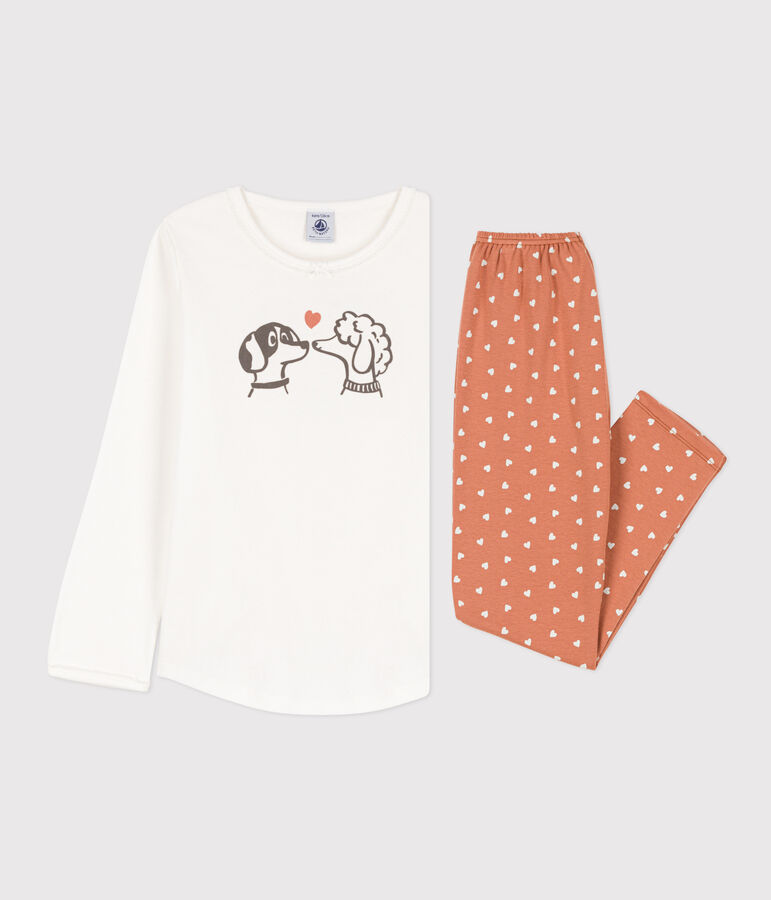 Katoenen meisjespyjama wit/multicouleur