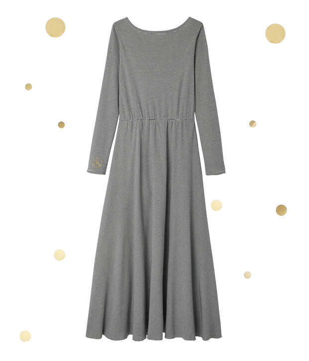 Robe longue femme &agrave; manches longues. Petit bateau x Marie-Agn&egrave;s Gillot blauw/wit