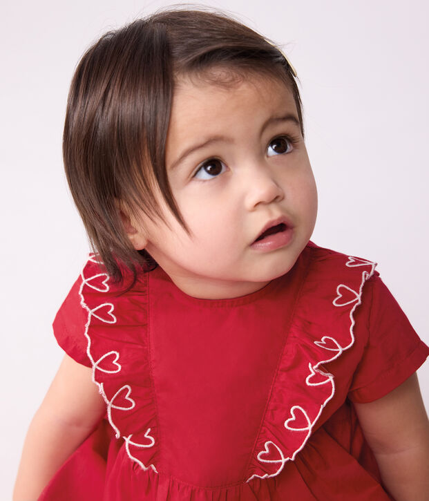 Robe b&eacute;b&eacute; en coton manches courtes unie avec son bloomer rouge