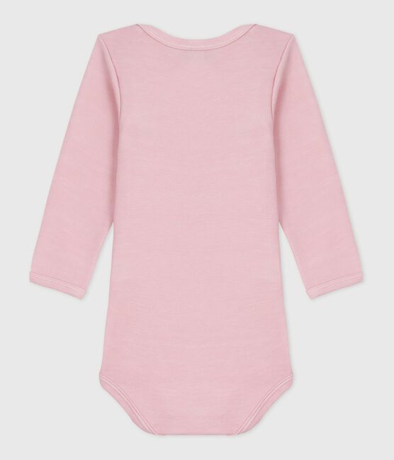 Babybody met lange mouwen in wol en katoen roze JOLI