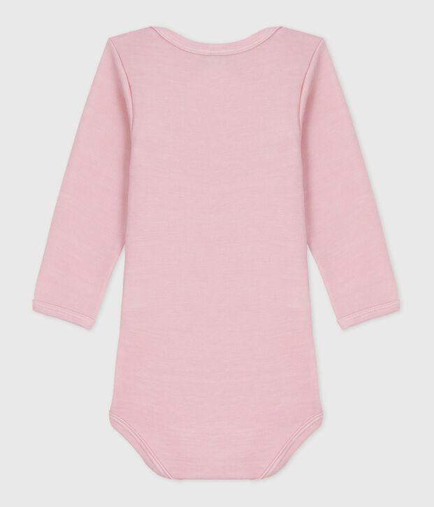 Body manches longues  b&eacute;b&eacute; en laine et coton rose clair
