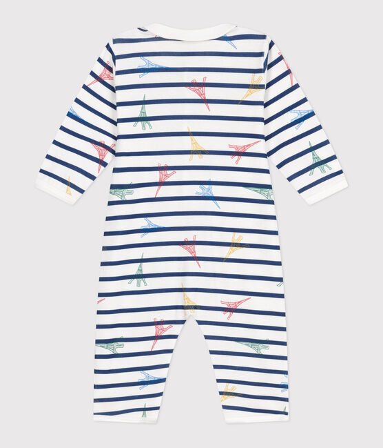 Katoenen babypyjama met kraagje en zonder voetjes - Parijs wit ECUME/wit MULTICO